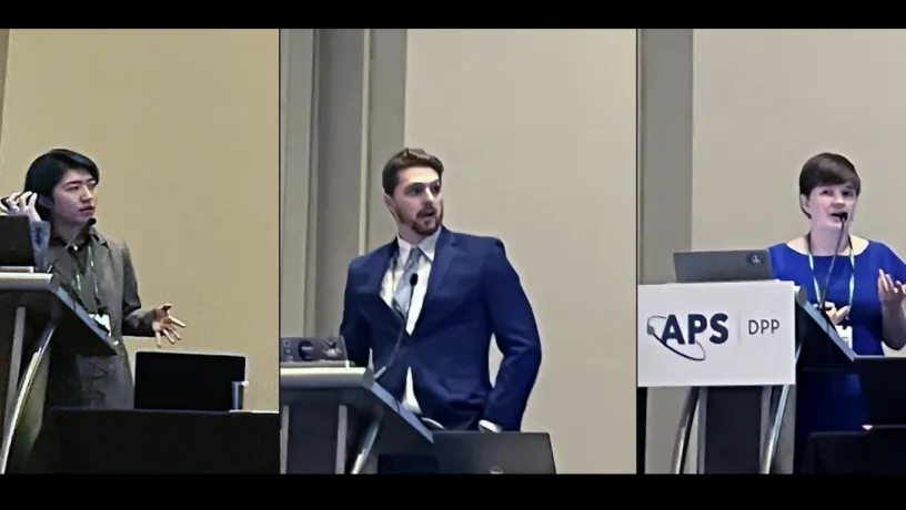Early career invited scientists at APS-DPP, from to right Dr. Boting Li, Dr. Alex Battey, and Haley Wilson