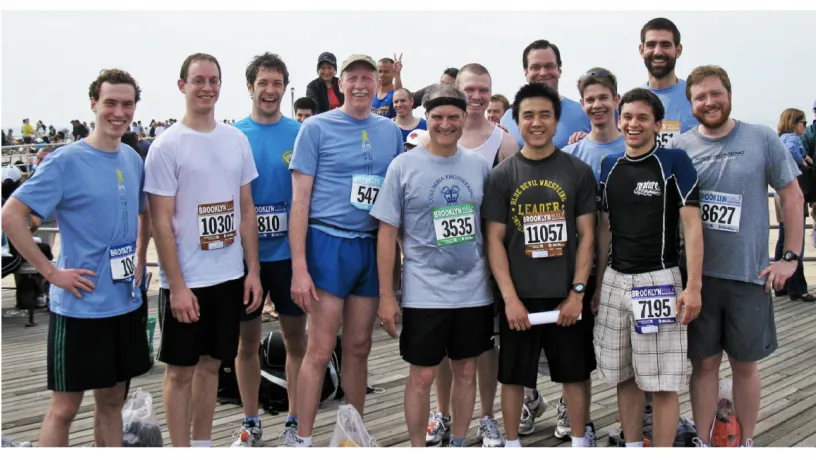 Professors Mauel and Navratil and Plasma Lab at finish of Brooklyn Half-Marathon (2010)