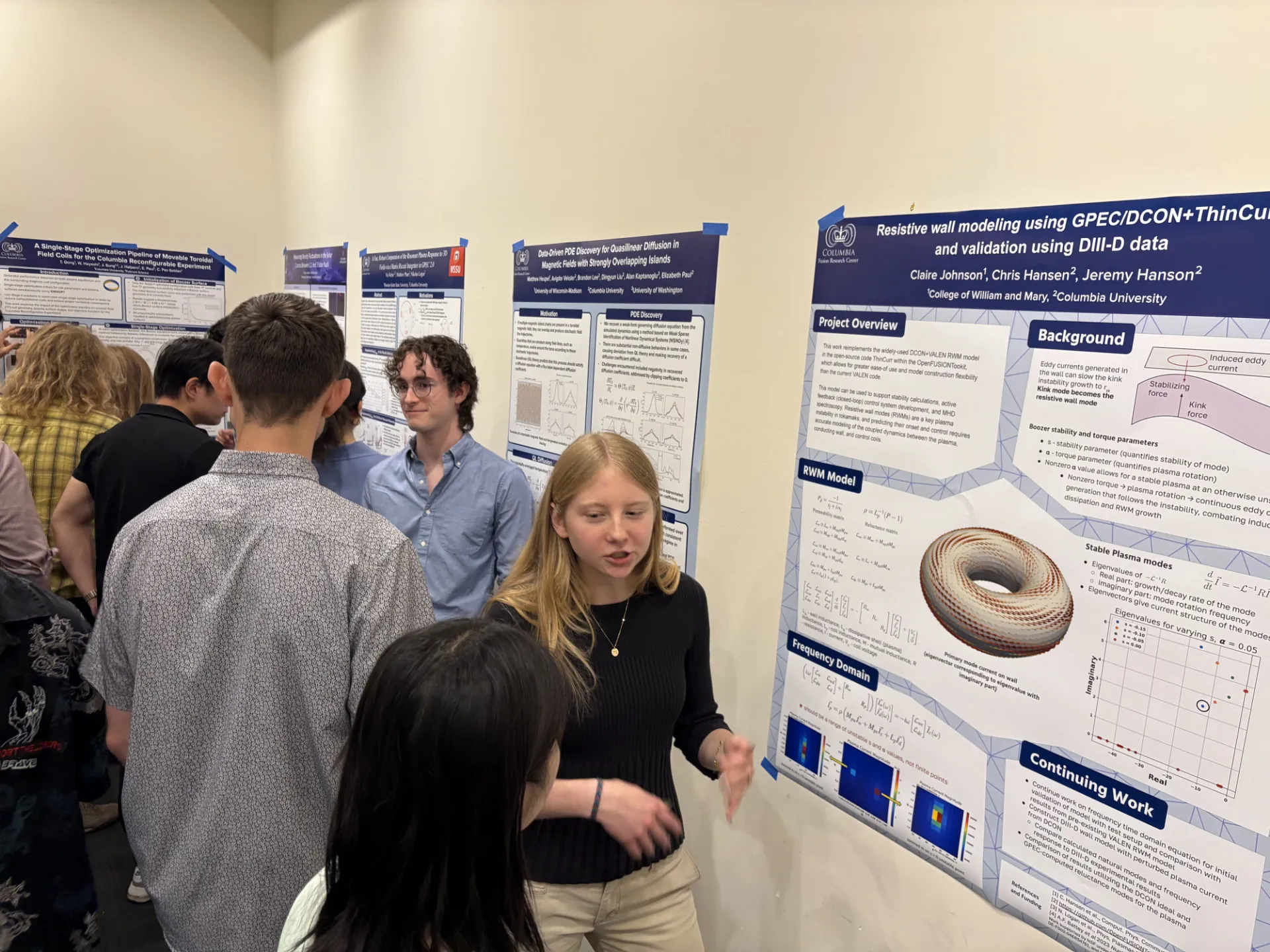 Claire Johnson presenting Resistive wall modeling using GPEC/DCON+ThinCurr and validation using DIII-D data